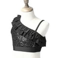thumbnail image 4 of Hansber Girls Dance Vest Ruffle Sequined Cami Asymmetrical Shoulder Straps Crop Top for Latin Rumba Black 6, 4 of 7