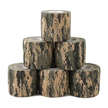 6 Roll Camouflage Tape Self Adherent Cohesive Bandage Wrap Rifle Shotgun Camo Wrap Tape Military Camo Stretch Form Bandage