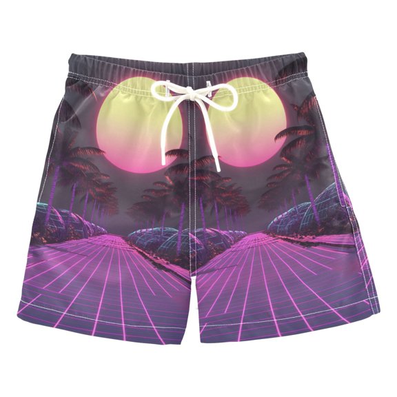 FORMRS Boys Swim Trunks Quick Dry Mesh Liner Boardshorts Sizes XS-XL, Black Neon Road