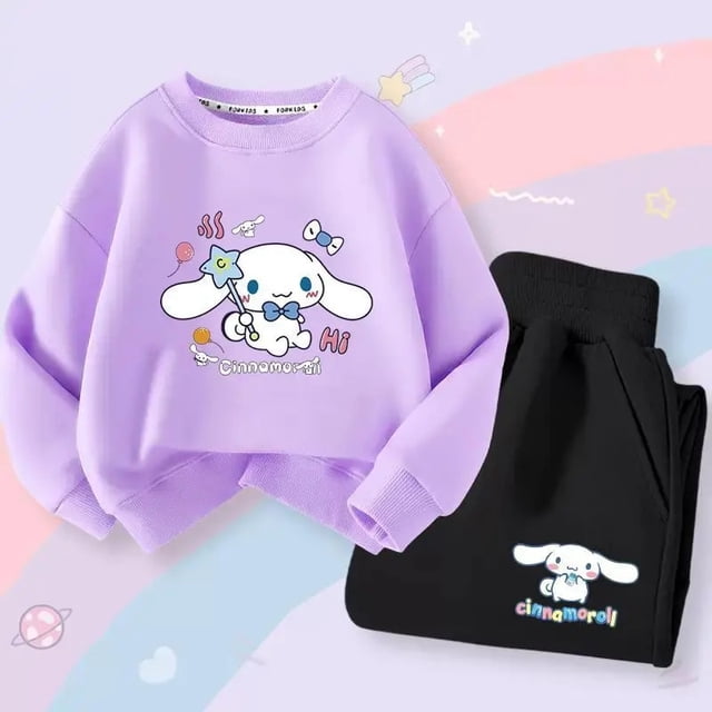 Cinnamoroll-Ropa deportiva Kawaii Anime Sanrio para niños, Conjunto de sudadera informal, pantalones de 2 piezas, ropa de dibujos animados para niñas lindas, otoño