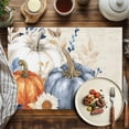 thumbnail image 4 of Thanksgiving Pumpkins Placemats Set of 8 Fall Leaves Flowers Retro Texture Heat Insulated Linen Place Mats, Washable Stain-Proof Table Mats for Dining Tables Holiday Decor 13x19inch, 4 of 9