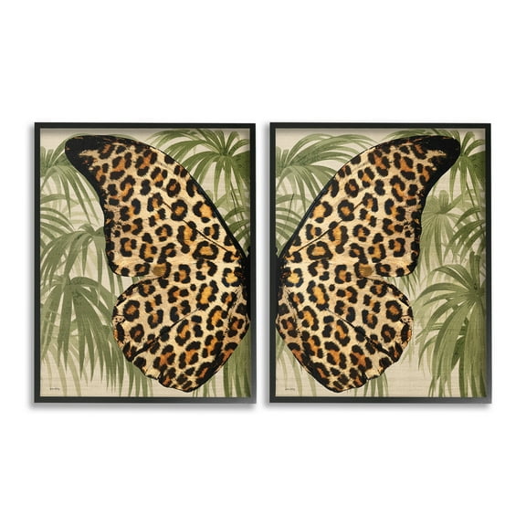 Stupell Industries Cheetah Butterfly Wings Animals & Insects Painting Black Framed Art Print Wall Art, 11 x 14, Set of 2