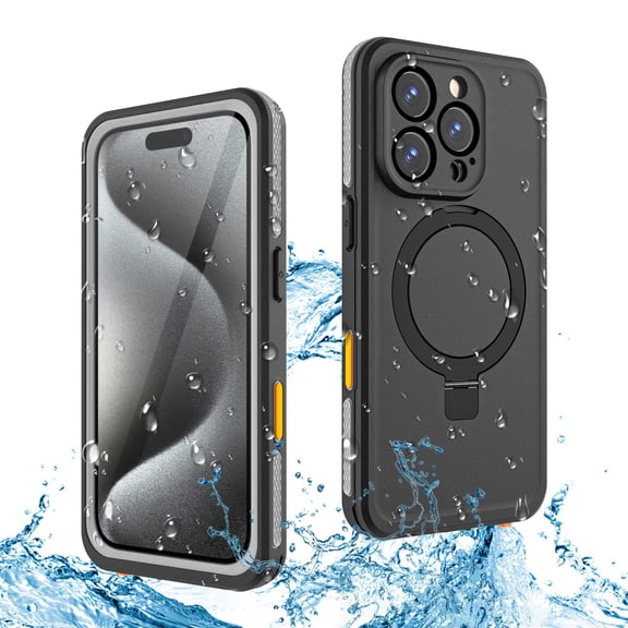 Casetego Magnetic for iPhone 16 Pro Waterproof Case,Built-in Ring Invisible Stand & Screen Protector IP68 Underwater,Dropproof,Dustproof,Real 360 Heavy Duty Shockproof Protective Case,Black