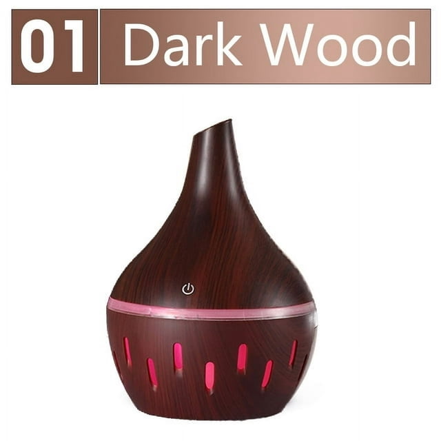 300ML USB Silent Humidifier Electric Oil Aromatherapy Wood Grain Ultrasonic Air Diffuser with 7 Colors Lights Diffuser for Bedroom Office Car