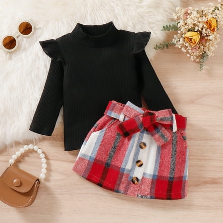 

Leutsin Baby Girls Fall Winter Round-Neck Blouses And Skirt Baby Fashion Two Piece Set