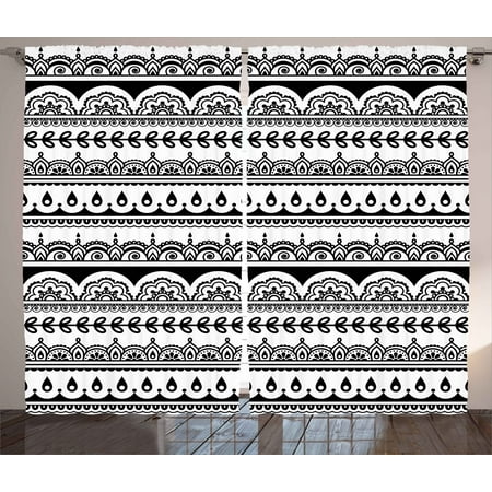 Tribal Curtains 2 Panels Set Ethnic Borders With Leaves Florals