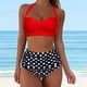thumbnail image 2 of MKLEKYY Bikini Mujer Traje De Baño Women High Waisted Bikini Sexy Push Up Two Piece Swimsuits Vintage Swimsuit Two Piece Retro Ruched High Waist Print Bikini Set 1011, 2 of 5