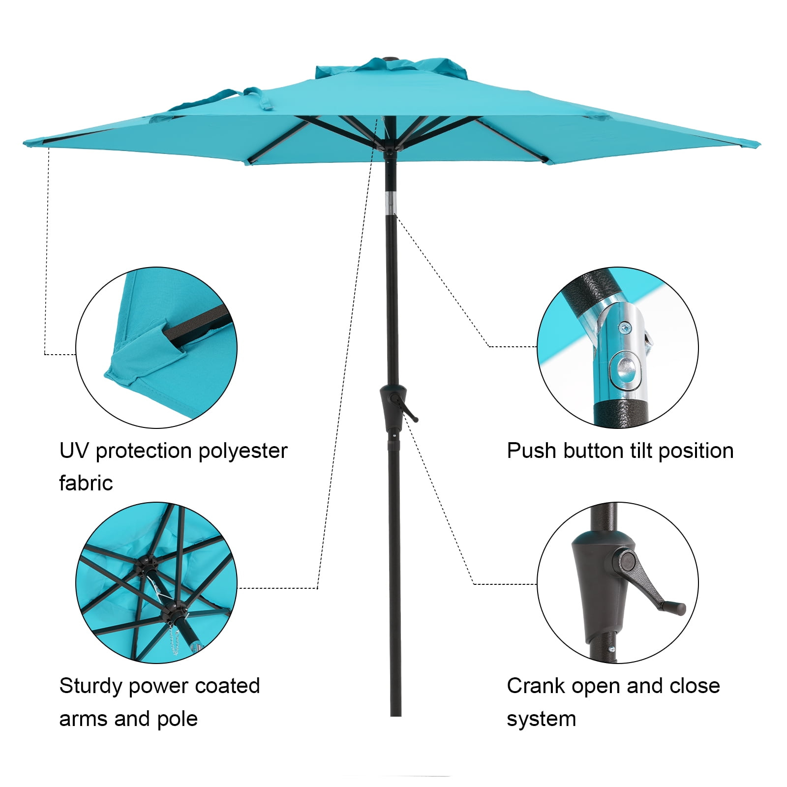 COBANA 7.5ft Patio Umbrella with Base Included, Outdoor Market Table Umbrella with Stand Weights, Blue