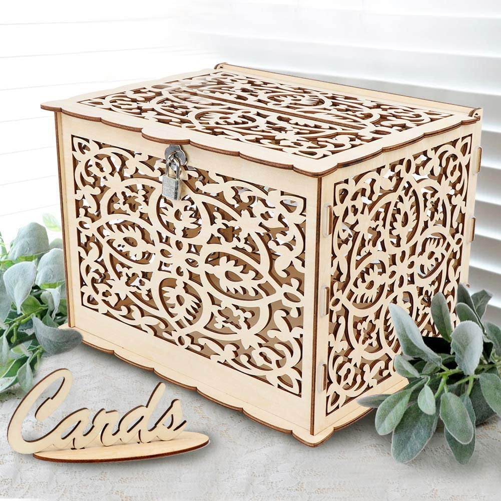 DIY Rustic Wedding Card Box with Lock and Card Sign Wooden Gift Card B –  Lasercutwraps Shop