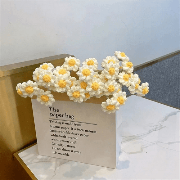 12PCS Handmade Daisy Crochet Yarn Hook Flower Knitted Bouquet Birthday Gift Home Decorations Party Wedding Decor