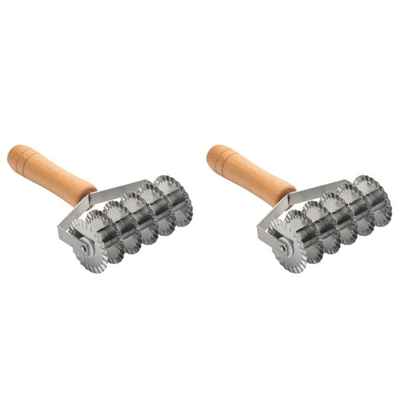 Stainless Steel Noodle Knife Set of 2 Dough Strip Cutter Pastry Butter Kitchen Tool Wood