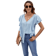 thumbnail image 1 of Blusas Informales Elegantes para Mujer, Blusas con Cuello en V, Botones y Mangas con Volantes. Azul M, 1 of 10