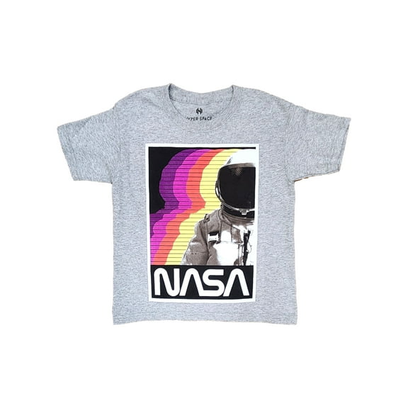 Hyper Space Boys Gray Rainbow Short Sleeve NASA Astronaut Tee Shirt Size 5-6