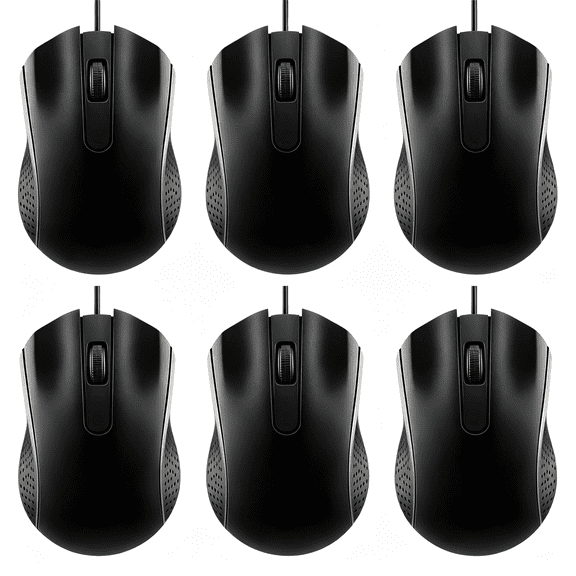 GJX 6 Pcs Wired Usb Computer Mouse Bulk,Black | 3 Button Corded Wired Mouse for Laptop, Desktop Computer Mice for Pc, Back to School Supplies Bulk for Office Home