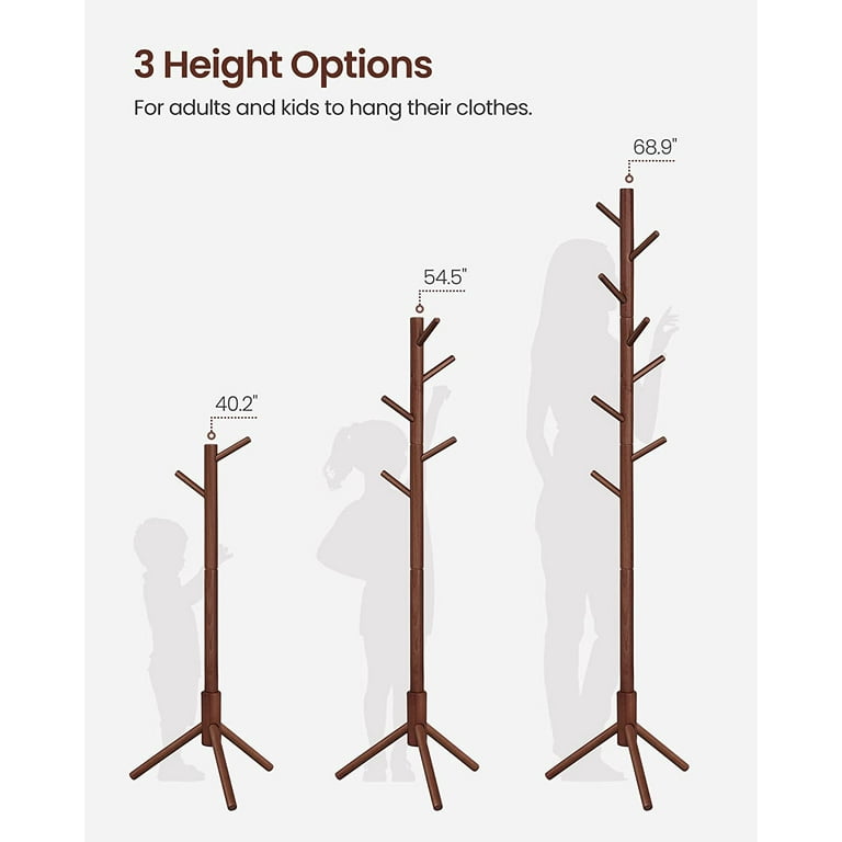 VASAGLE Free Standing Coat Rack in Dark Walnut with 8 Hooks for Living Room Bedroom Walmart