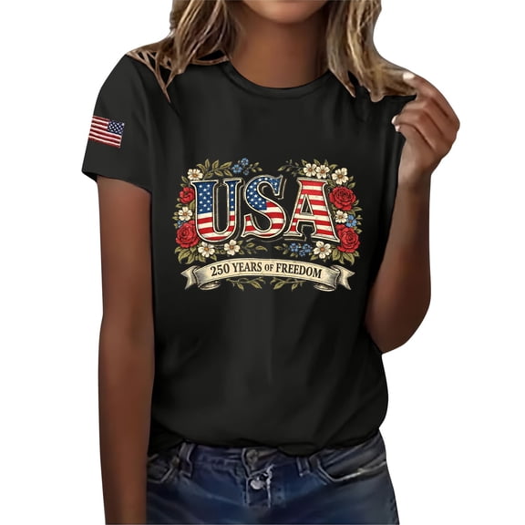 MEICHEN 250th Anniversary USA Shirt Short Sleeve Round Neck T Shirt Fashion Casual Blouse Top Summer Clothing
