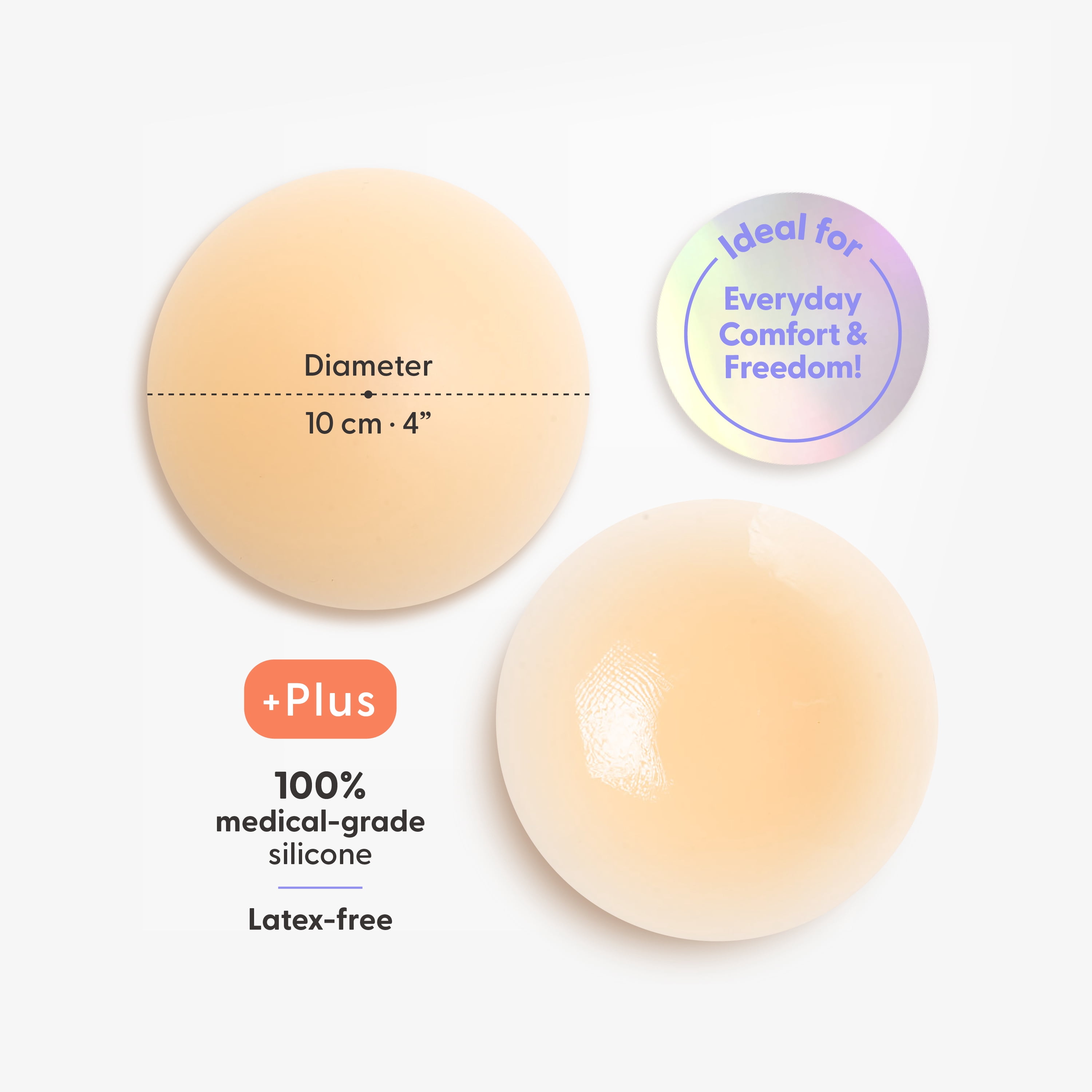 Nipskin- Bare It All - Round Silicone Nipple Covers, Ultra-thin, adhesive and reusable - Vanilla - Cups C-D Plus