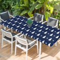 thumbnail image 2 of Christmas Navy Blue Table Cloths for 8 Foot Rectangle Tables, Winter Snowflakes Modern Xmas Trees Patio Waterproof Elastic Fitted Tablecloths, Washable Rectangular Table Cover for Camping, 2 of 8