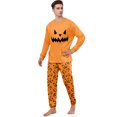 thumbnail image 3 of Halloween Pajamas Family Set - 2 piece Pumpkin Face Print Long Sleeve Top and Pants Loungewear,Holiday Cartoon Spooky Print Matching Family Halloween Pajamas for 2XL Pjs, 3 of 5