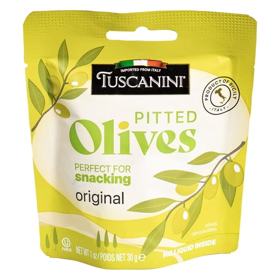 Kosher Tuscanini Original Pitted Olives Snack Pack 1.06 oz, Pack of 10