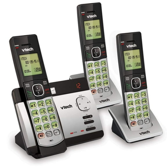 VTech Communications 100738 3 Handsets with Digital Answering System, Silver & Black