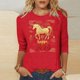 thumbnail image 1 of TaTaai Womens New Year Celebration 2026 Print Three Quarter Sleeve Top Round Neck Casual Blouse Holiday Festival Party Wear Gift, 1 of 5