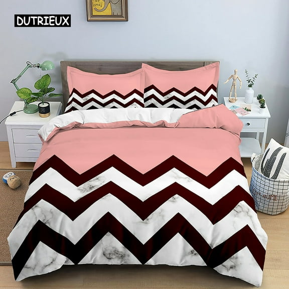 Geometric Duvet Cover Set Single Nordic Plaid King Size Quilt Cover Microfiber Pink White Black Stri