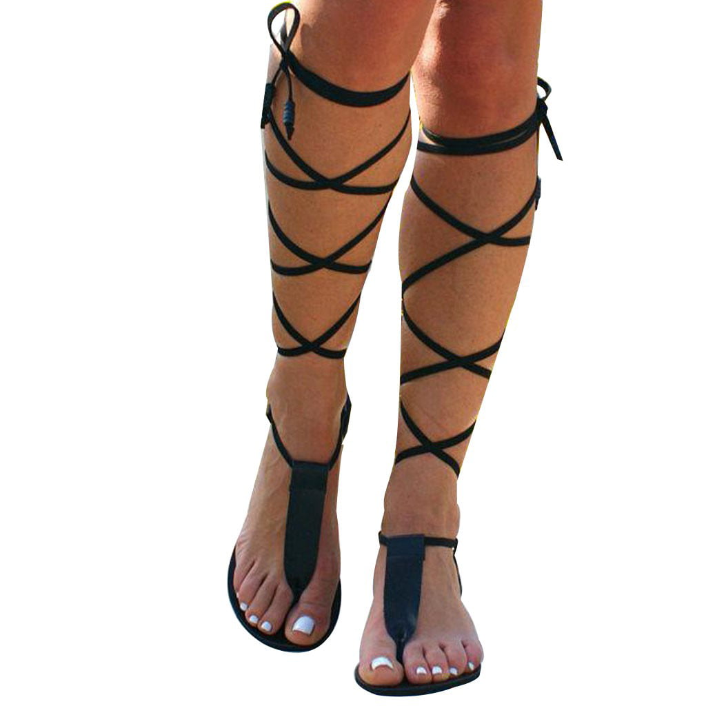 Women's  Lace Up Open Toe Gladiator High Heel Wedge Flat Sandal Size 5.5-10