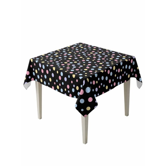 Colorful Polka Dot Table Cloth, Waterproof Tablecloth for Square Tables, Modern Minimalist Geometric Black Reusable Washable Fabric Table Cover for Restaurant Kitchen Dining Tables 60"x60"