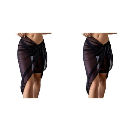 (2-Pack) Rinsvye Women Sheer Wrap Knot Swimsuit Cover Ups Waist Skirt Cover Up Cover Up Skirts for Swimwear Women Skirt Beach Wrap Bikini Swimsuit Cover Up Dress Shiny Wraps Cover Ups for Swimwear