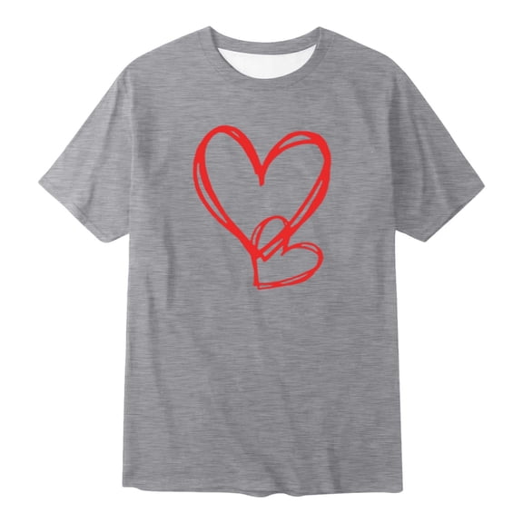 WEIGFI Child Toddler Boys Tee Love Heart Casual Graphic Print Fashion Short Sleeve Round Neck Adorable Party Tops,Grey,2-3 Years