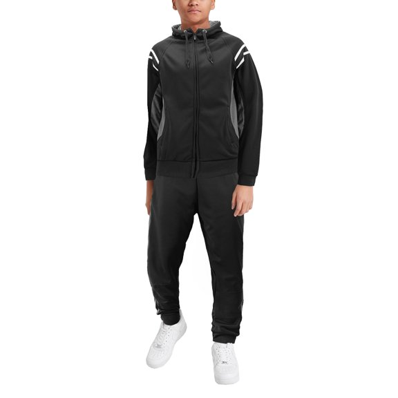 Boy's Hooded Active Running Casual Jogging Kids Toddler Tracksuit 2 Pcs Set (Black, 8)