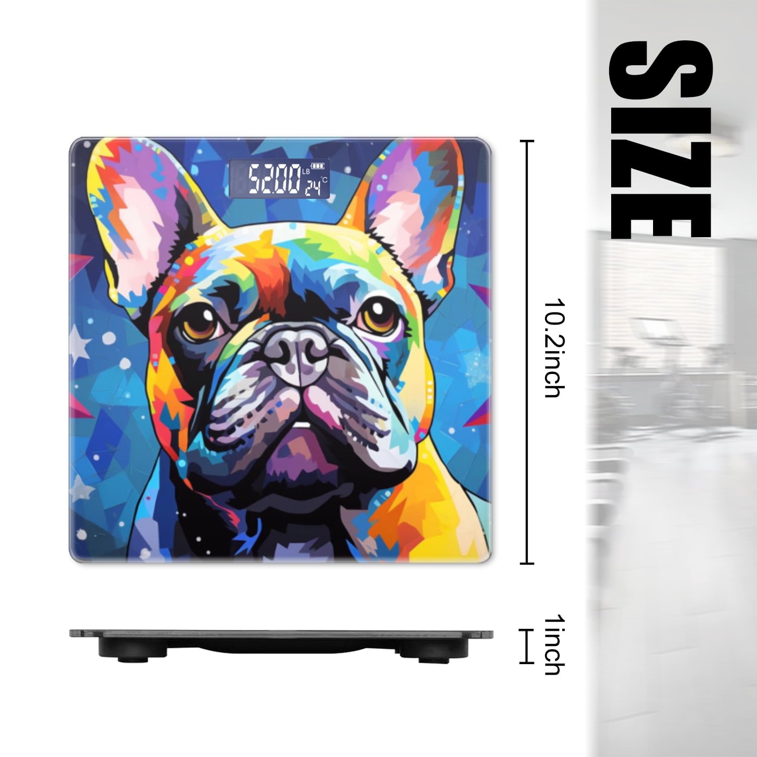 Bathroom Scale, Highly Accurate Digital Body Scale,Precisely Measures Weight up to 400 lbs-Colorful French Bulldog Portrait With Colorful Stars Background