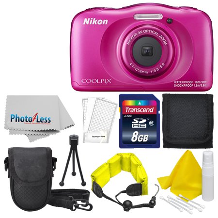 Nikon COOLPIX W100 13.2 MP Waterproof Digital Camera (Pink) + Top Value (Best Value Waterproof Camera)
