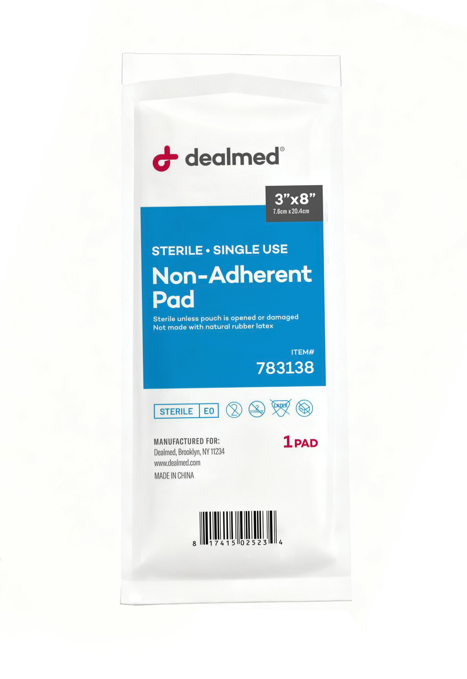 Dealmed 3" x 8" Non-Adherent Gauze Pads, Sterile Individually Wrapped, 50/Box (Case of 12)