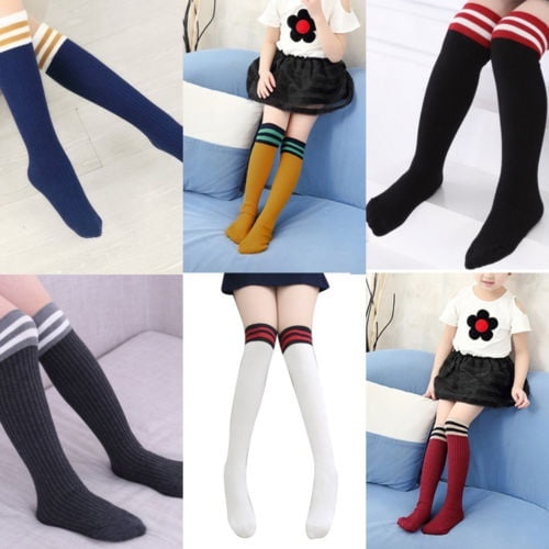 Mode Bambins Filles Genou Chaussettes Hautes École Chaussettes en Coton Rayé Bas
