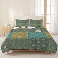 thumbnail image 3 of Quilts Twin XL Size Bedding Set, Teal Yellow Boho Lightweight Quilted Comforter, Bohemian Geometric Flowers Plaid Soft Reversible Bedspread Coverlet with Pillow Covers for All Season, 68" x 98", 3 of 9