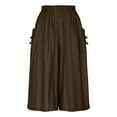 thumbnail image 4 of Lenpel Women's Cotton Linen Culottes Pants Elastic High Waisted Wide Leg Flowy Capri Pants Cropped Palazzo Trousers with Pockets, 4 of 7