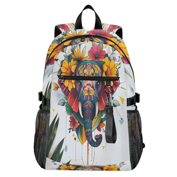 Full‑Print Casual Laptop Backpack, 20L Water‑Resistant Twill Tote Daypack with 14 Inch Computer Compartment for School Business Travel Color Art Cool Elephant