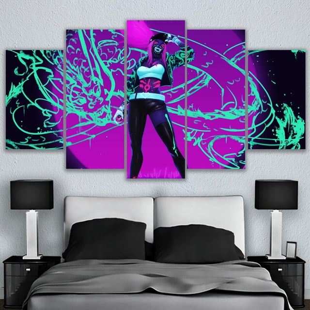5 Cuadros Decorativos Akali Neon LOL Canvas Listo Para Colgar 150x84cm Jungle Art Impresion Tela Arte