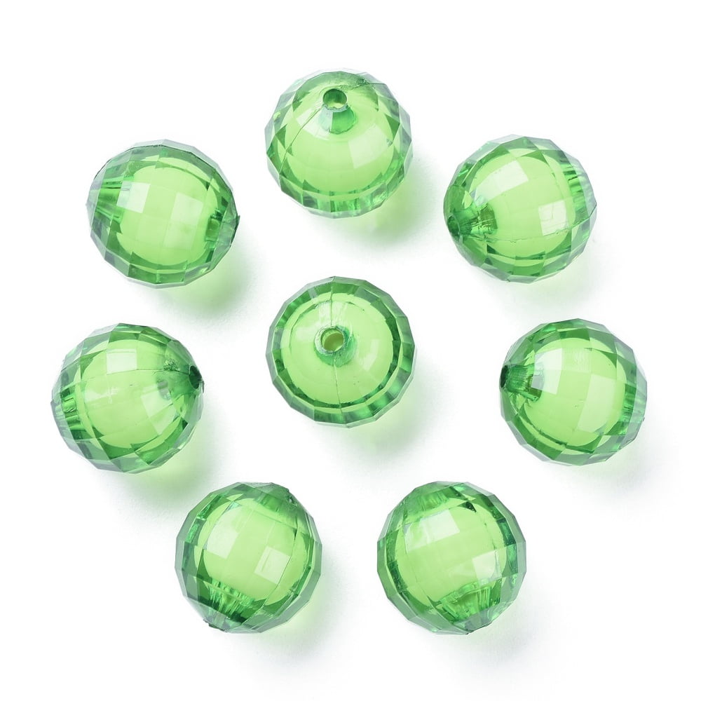 Transparent Acrylic Beads Bead in Bead Faceted Round Lime Green 20mm Hole: 2mm 110pcs/500g