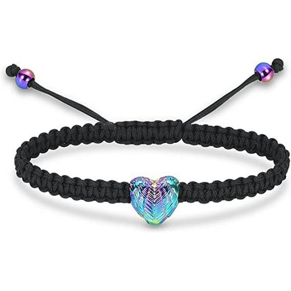 Heart Shape Urn Bracelet for Ashes Black Braided Rope Adjustable Bangle Cremation Jewelry Keepsake Memorial Gift for Women