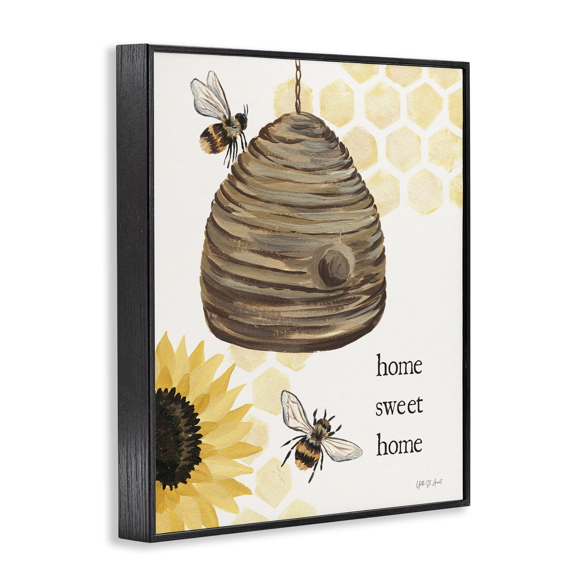 Stupell Industries Sweet Home on Honeycomb Botanical & Floral Painting Black Framed Art Print Wall Art, 11 x 14