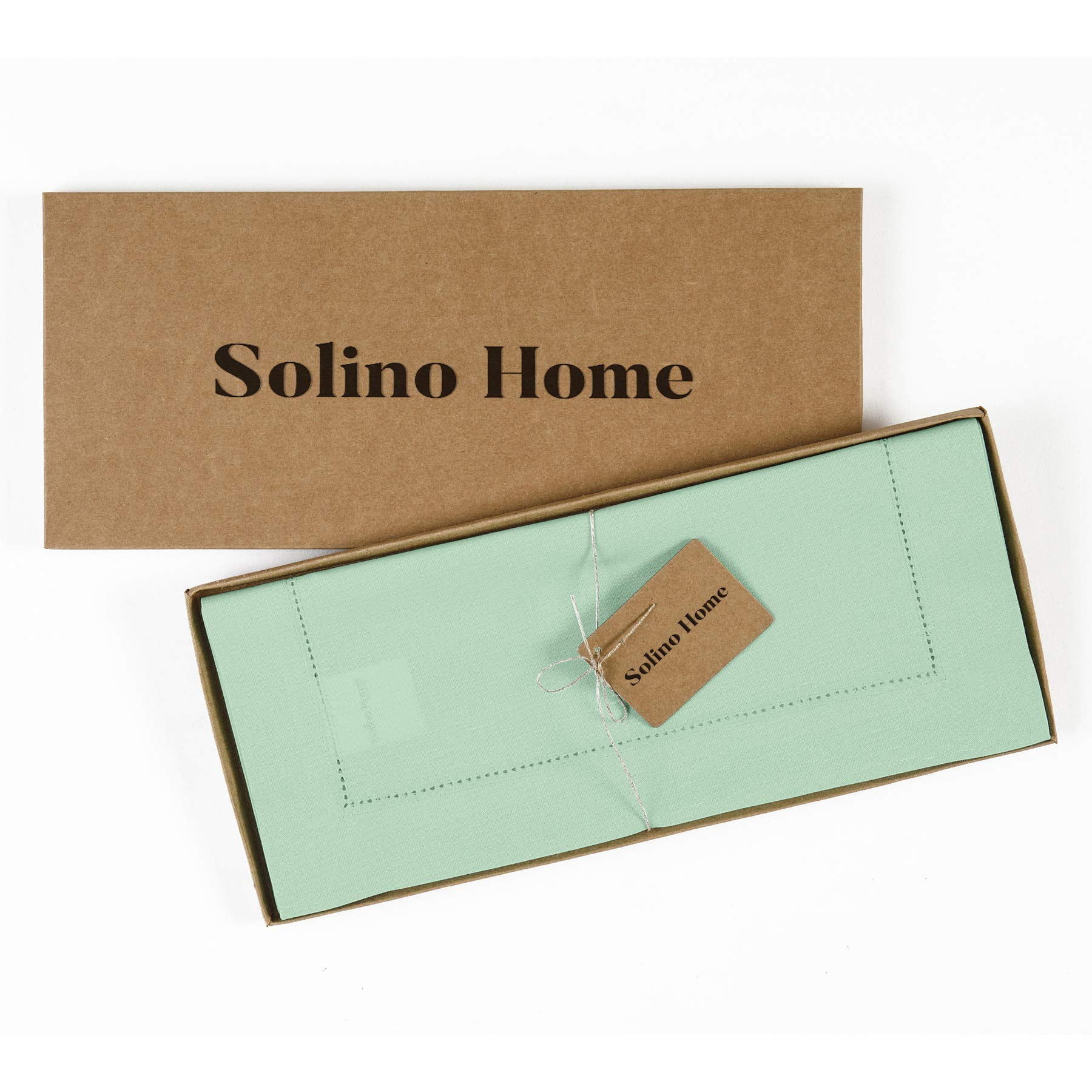 Solino Home Table Runner 108 Inches Long - Cotton Linen Hemstitch Aqua Table Runner 14 x 108 Inch for Winter, Spring, Easter, Mothers Day