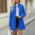 thumbnail image 5 of Women's Stand Collar Coat, Single Breasted Mid-Length Jacket, Slim Fit A-Line Peacoat, Tailored Outerwear, Elegant Long Sleeve Overcoat, Modern Trench Style Blue L, 5 of 7