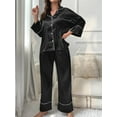 thumbnail image 2 of Women’s 2 Piece Satin Pajamas Set Long Sleeve Button Down Shirt + Pants Set Loungewear, 2 of 7
