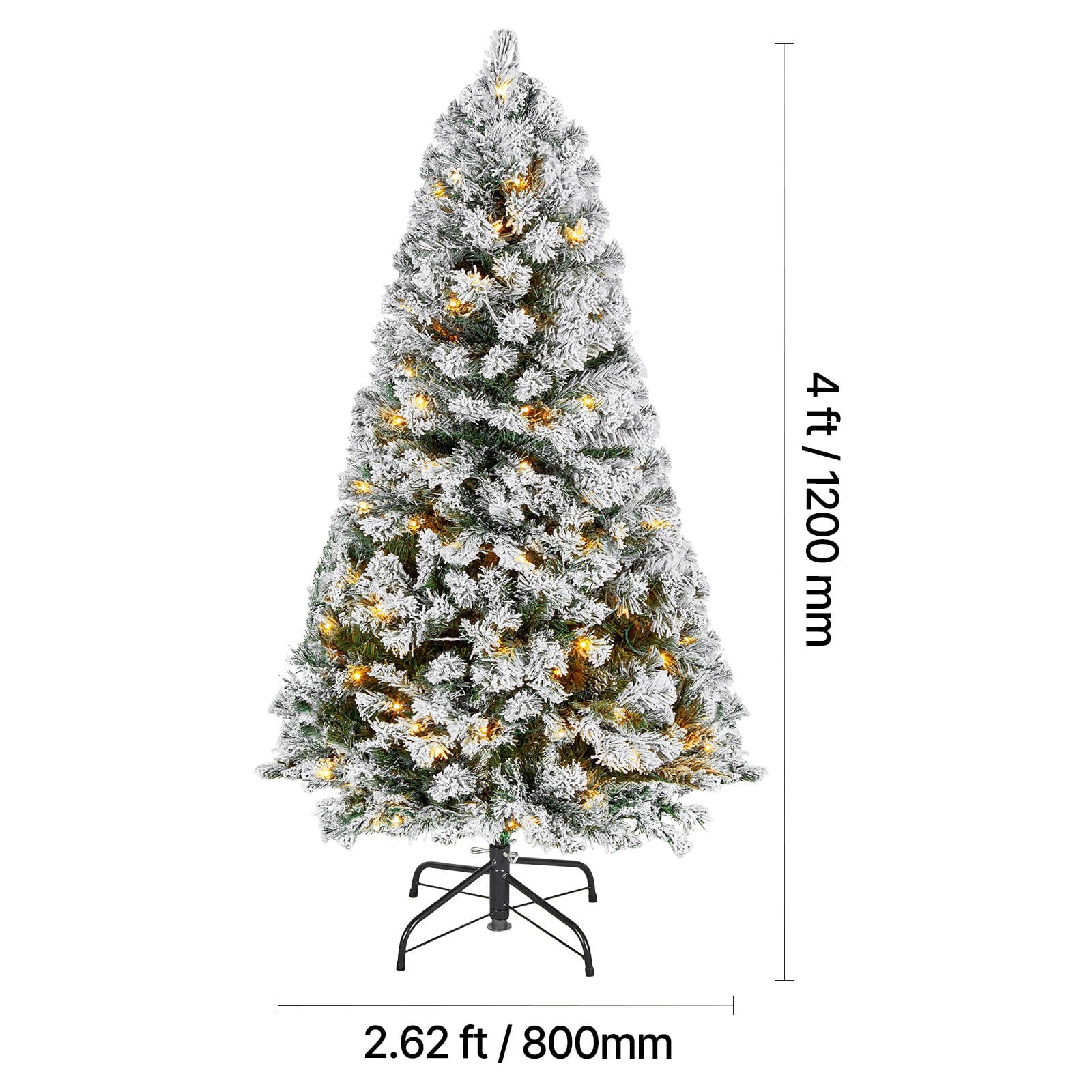 Christmas Tree, 4ft Prelit Flocked Artificial Tree, Full Holiday Xmas Deco Trees with 120 Warm White LED Lights, 8 Lighting Modes & 539 Branch Tips for Home Party Office Decoration