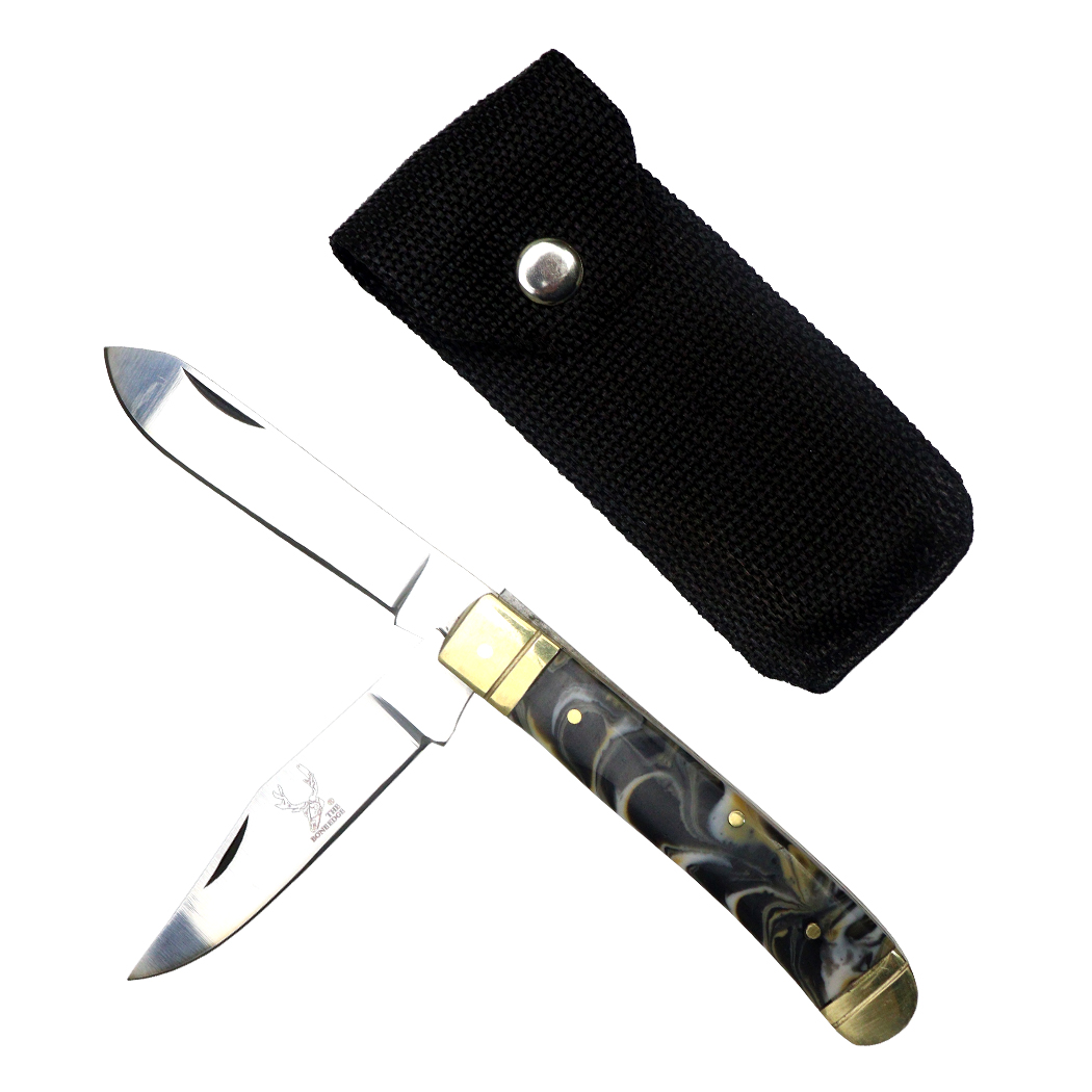 TheBoneEdge 8" Black Resin Handle Practical DualBladed Folding Pocket