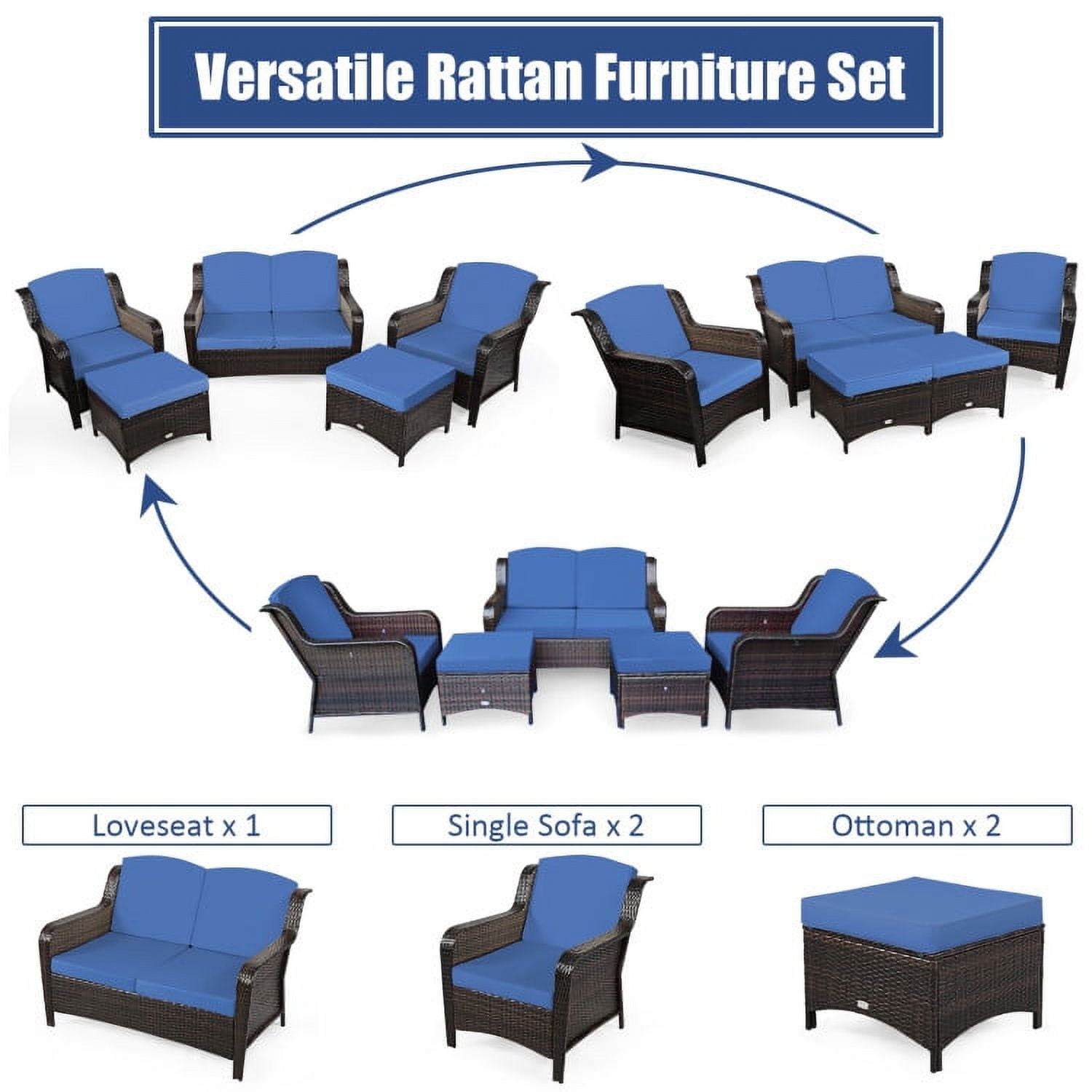 Aimee Lii 5 Pieces Patio Rattan Sofa Set with Cushion and Ottoman, Outdoor Wicker Patio Furniture Set, Navy Aimee Lii 5 Pieces Patio Rattan Sofa Set with Cushion and Ottoman, Outdoor Wicker Patio Furniture Set, Navy