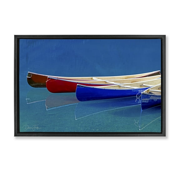 Stupell Industries Various Canoe Boats Transportation Photography Black Floater Framed Canvas Art Print Wall Art, 25 x 17
